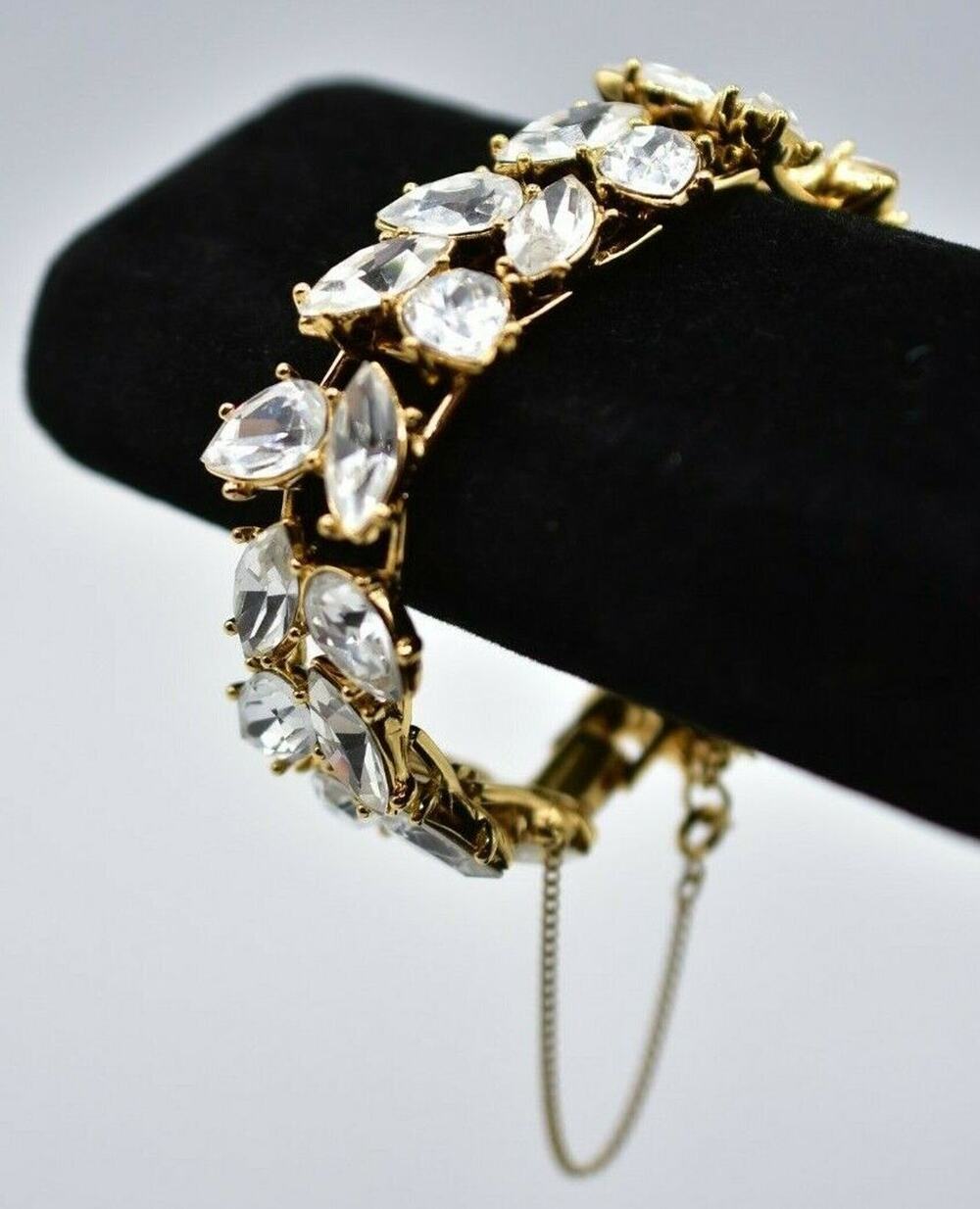 Monet Vintage Crystal Bracelet Gold Marquise Rhinestone Sparkling Signed Bind